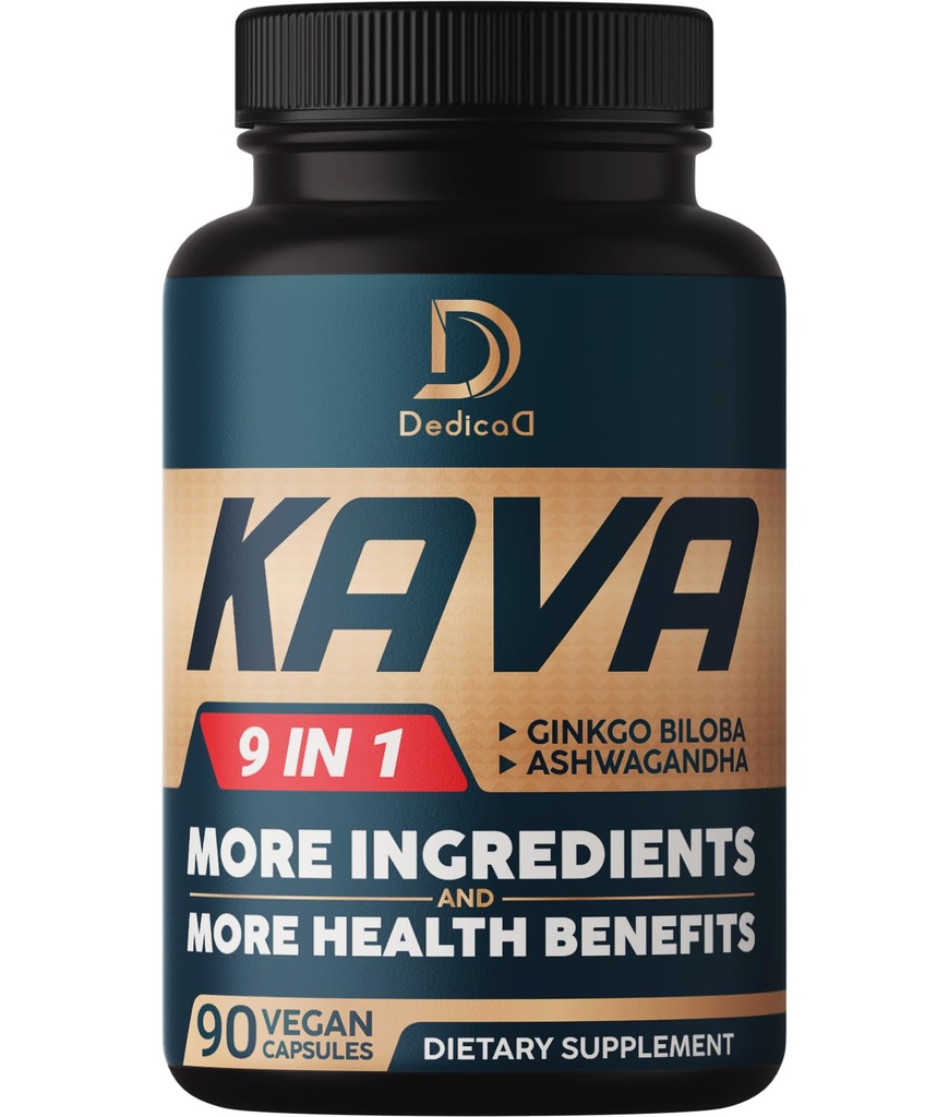 Kava Kava 캡슐 - 3 개월 공급 - Ginkgo Biloba, Ashwagandha 뿌리, Andean Cocoa, Graviola 잎, Chamomile, Valerian, Lemon Balm & Skullcap - 지원 무드 & 면역 - 90 알약
