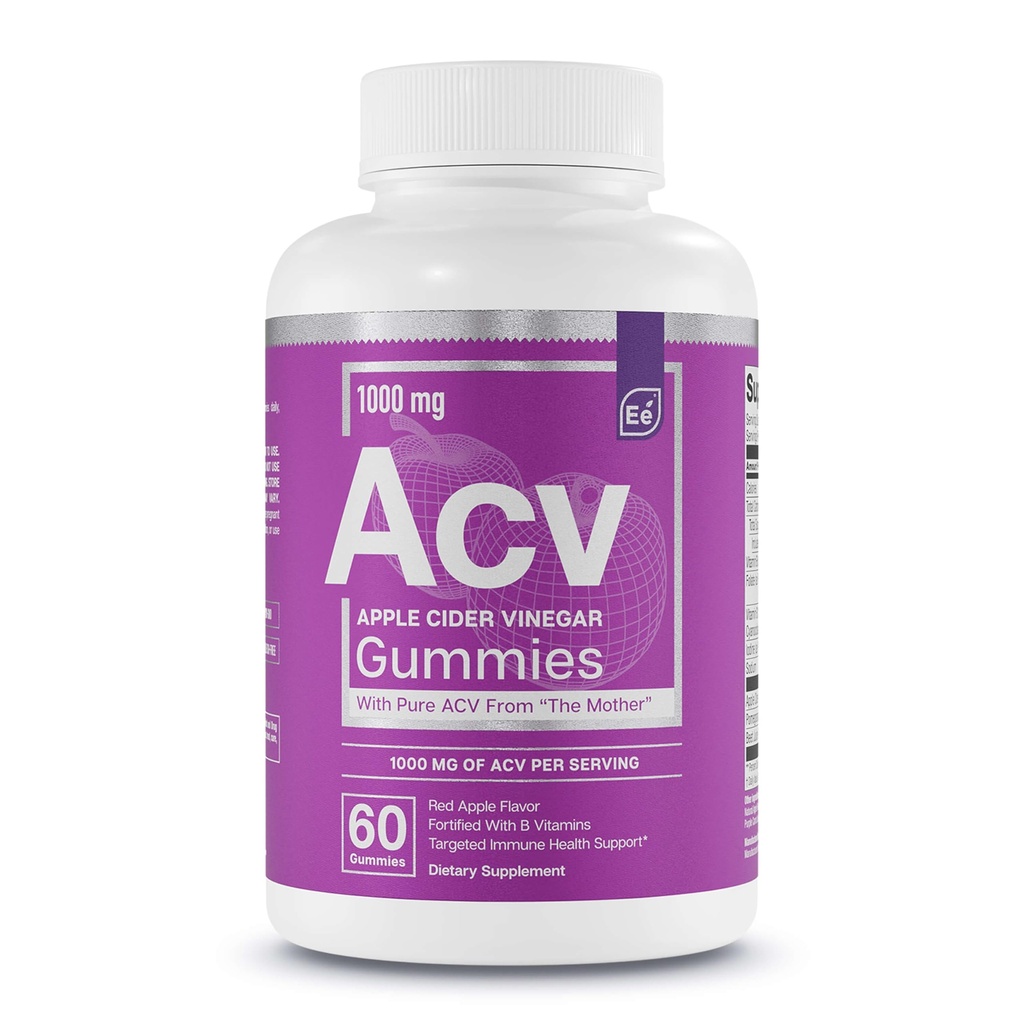 Essential Elements Apple Cider Vinegar Gummies from the Mother - 엽산과 비타민 B6 및 B12 60 카운트가있는 자연적으로 소스, Vegan ACV