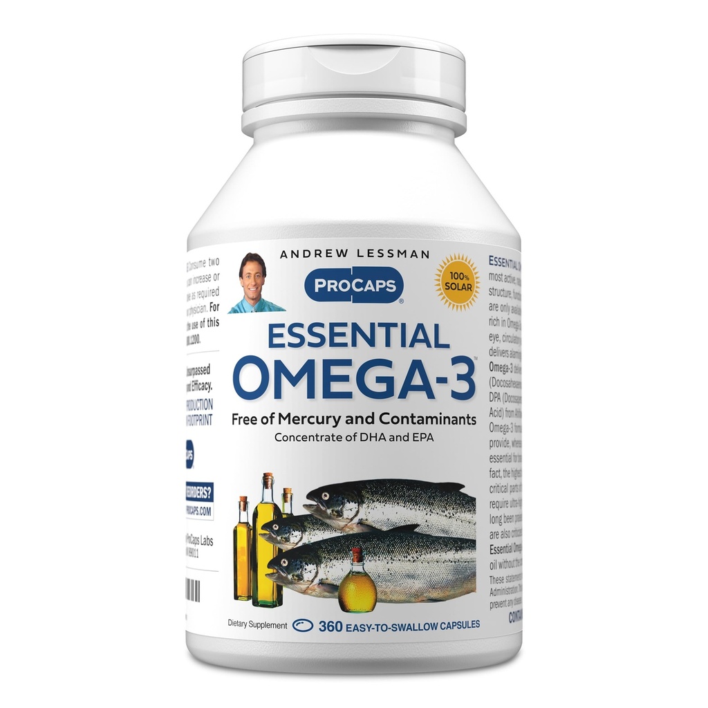 ANDREW LESSMAN Essential Omega-3 Unflavored - 360 Softgels - Ultra-Pure, 높은 Potency Omega-3 오일. 높은 DHA, Stomach Upset 없음, 오염 물질 없음, 수성 없음. 작은 쉽게 삼키기 Softgels