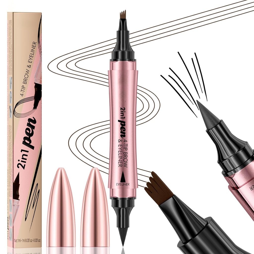 Q710 2in1pen, 4-Tip Brow pen&Eyeliner, 단 하나 매끄러운 치기 (2#Dark 브라운)와 더불어 방수 눈썹 펜, microblading 눈썹 펜, 방수, 연약한 nib,