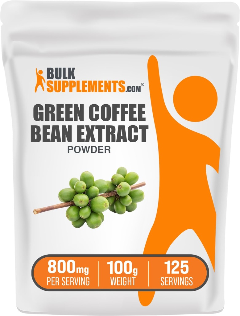 BulkSupplements 녹색 커피 콩 추출 분말 - 녹색 커피 콩 보충제 - 에너지 지원, 글루텐 무료, 800mg, 서빙 당 100g (3.5 oz) (팩 1)
