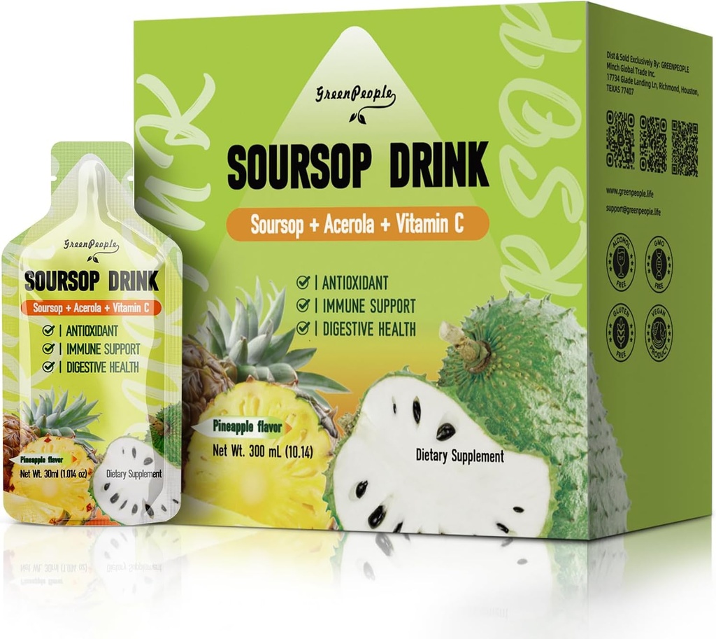 GREENPEOPLE Soursop & Acerola 액체 보충교재 음료, Soursop Bitters 액체, 면역 부스트 비타민 C 음료, 빠른 흡수, Vegan, 비 GMO, 10의 소포