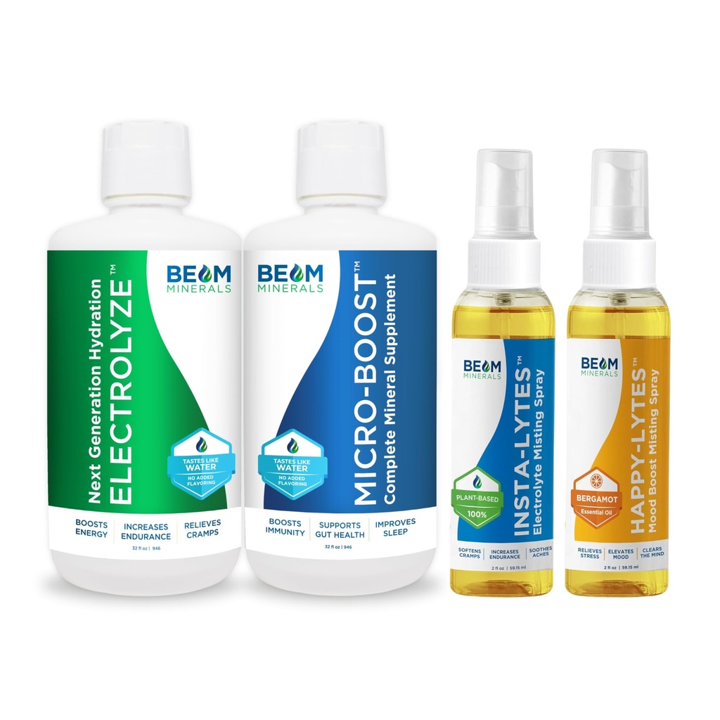 Beam Mineral Micro-Boost Humic Mineral Blend & Electrolyze Liquid 및 Insta-Lytes Natural Liquid Electrolytes 2oz 및 Happy-Lytes Fluvic Electrolyte Misting Spray 2oz