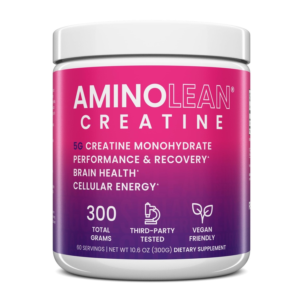 AminoLean Creatine for women and Men, 근육 투우, 계류 지원, 에너지 부스트 및 두뇌 건강, 300g에 대 한 순수한 미세화 된 Creatine Monohydrate 분말 보충