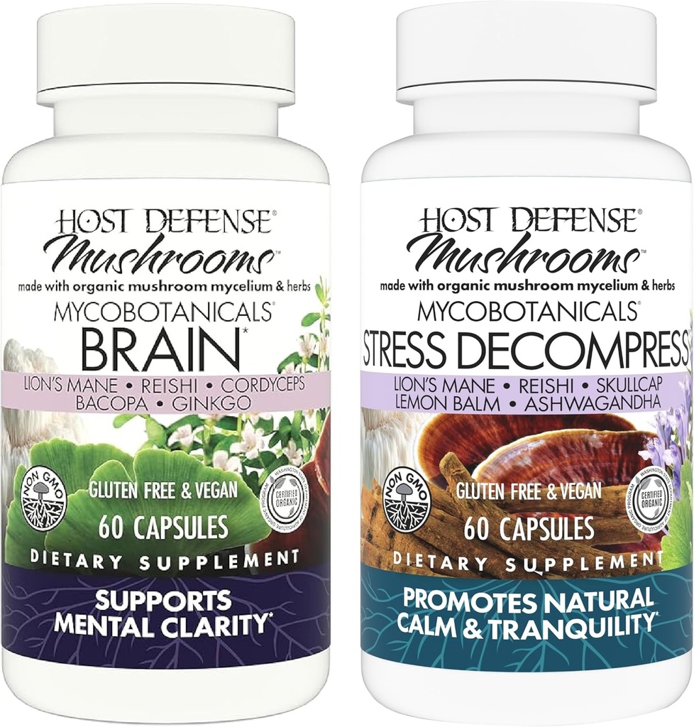 MycoBotanicals Brain* Capsules, 60 Count & MycoBotanicals Stress Decompress* Capsules, 60 Count - 지원 Memory & Focus - 지원 Relaxation*