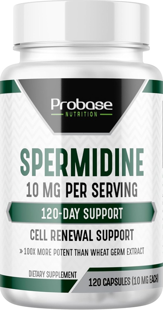 Probase 영양 spermidine (10mg의 99 % spermidine 3HCL - 세 번째 파티 테스트) 120 캡슐 - 100x Wheat Germ Extract, Telomere Health 및 Aging 120-Day 공급보다 강력한 - NMN만큼 효율적
