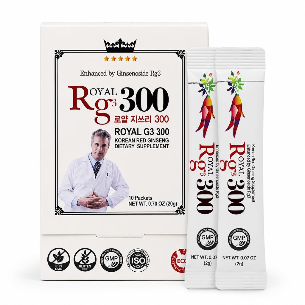 프리미엄 RG3 300 한국 빨간 인삼 분말 - 강화 된 인세노사이드 (50mg Rg3/Sachet), 한국에서 만든, 10 Sachets