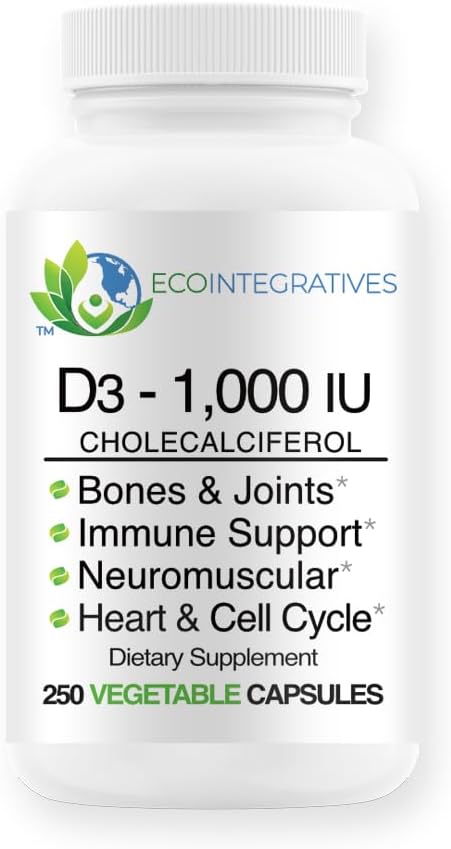 비타민 D3-1000 IU 25 mcg (Cholecalciferol) 근육을 위한 Hypoallergenic 지원, 뼈 & 치아, Breast, 전립선, 심장 혈관, 콜론 & 면역 건강 (250의 Veggie 캡슐)