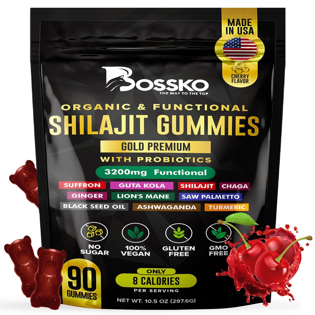 3200 MG Probiotics & Magnesium Ashwagnadha Chaga Turmeric Fulvic Acid 105 + Trace Minerals I Vegan Non-GMO I Lab Tested I 90 Count가있는 남성 및 여성을위한 순수 Himalayan Shilajit Gummies 유기