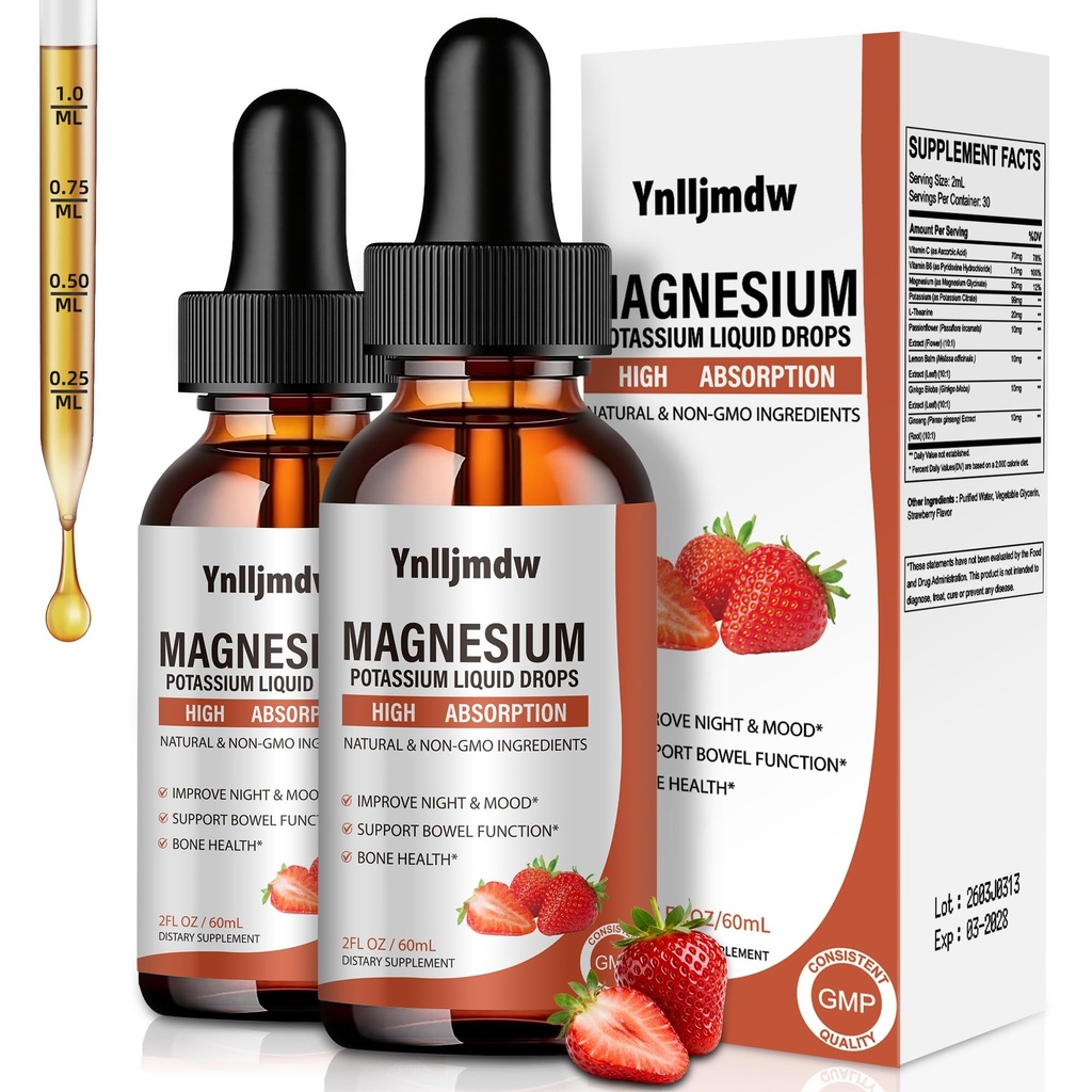 마그네슘 글리세라이드 액체 드롭, 1000 mg 액체 마그네슘 보충 Bromelain, 비타민 B6 C D, 나이트, 근육 및 에너지 지원을위한 높은 흡수 마그네슘 복합체, 2 Fl Oz (팩 2)
