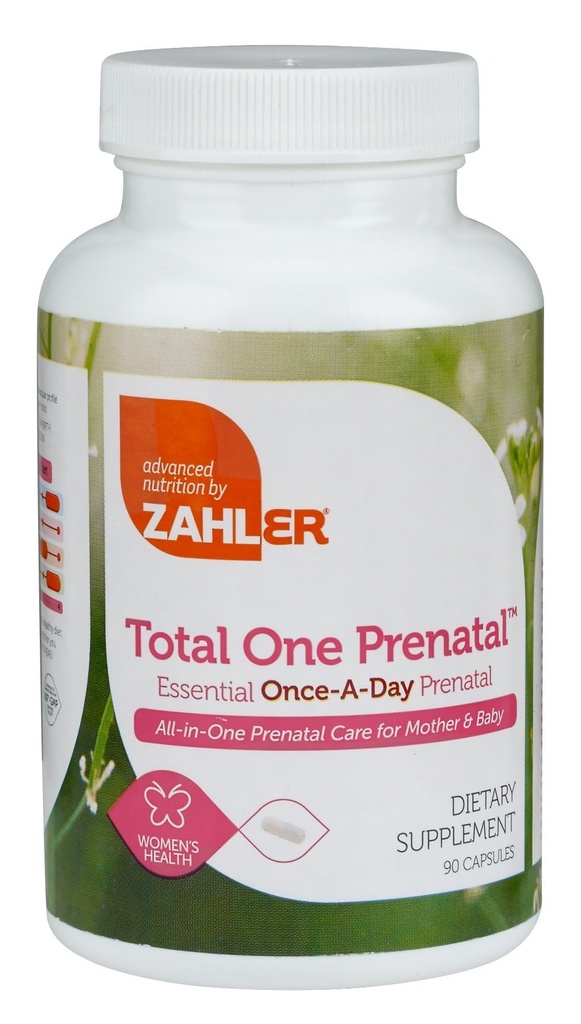 Zahler - 여성을위한 Total One Prenatal Vitamin (90 Count) 매일 Multi Vitamin Prenatals with Folic Acid, Iron, 아연 및 19 기타 필수 비타민 및 미네랄 - Kosher Pre Natal Multivitamin 캡슐