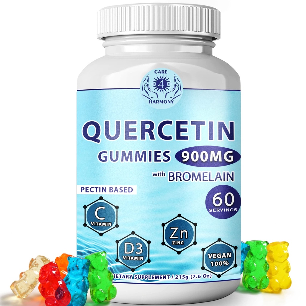 Quercetin Gummies - Bromelain 비타민 C + 아연 비타민 D3를 가진 Quercetin - Chewable Quercetin 900mg 보충교재 - 아이와 성인을 위한 Quercetin (1)
