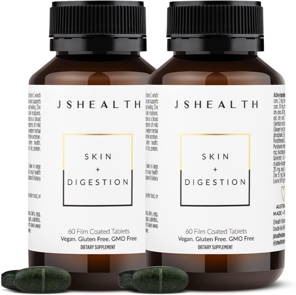 JSHealth Vitamins Skin and Digestion Formula Skin Vitamins | 여드름을 가진 명확한 피부 보충교재 | 여드름은 명확한 건강한 피부를 위해 보충합니다 | 청소년과 성인을 위한 여드름 처리 | 120 조사