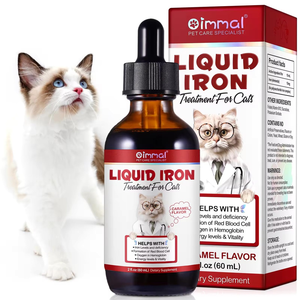 Cats and Kittens에 대한 액체 철 보충제 - Folate 및 B12과 함께 - 빈혈을 보충하고 혈액 건강, 산소 공급 및 혈액 세포 형성을 촉진 - 낮은 에너지 수준을 증가 - Lethargy - 2 oz