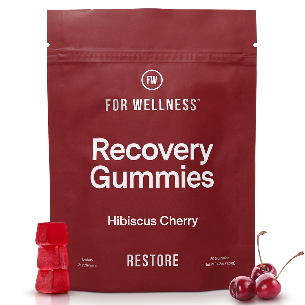 Wellness Recovery Gummies Restore | Tart Cherry Energy는 근육 진정성, 포스트 운동 성능 및 복구를위한 전해질로 보충합니다 | Vegan, Non-GMO, 30 Count