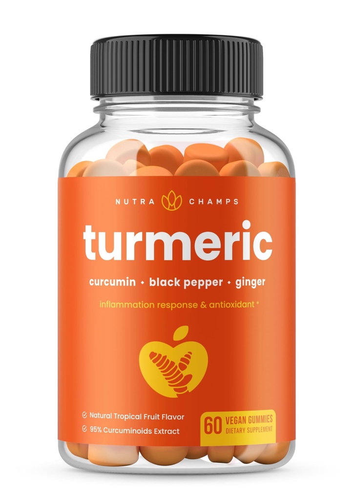 Ginger & Black Pepper Extract, 95 % Curcuminoids, Vegan Natural Curcumin Joint Support Supplement, Tumeric Gummy 보조 식품이있는 성인 및 어린이를위한 NutraChamps Turmeric Gummies