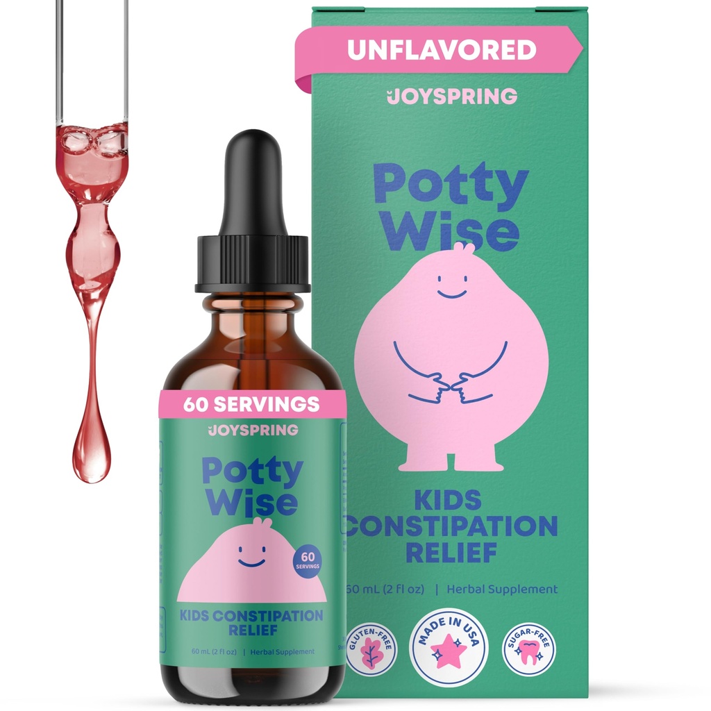 JoySpring Potty Wise – 아이들을위한 Gentle Digestive 지원 – Senna & Elderberry와 건강한 소화 촉진 – Vegan, Gluten-Free, Sugar-Free (2 fl oz) 60 서빙