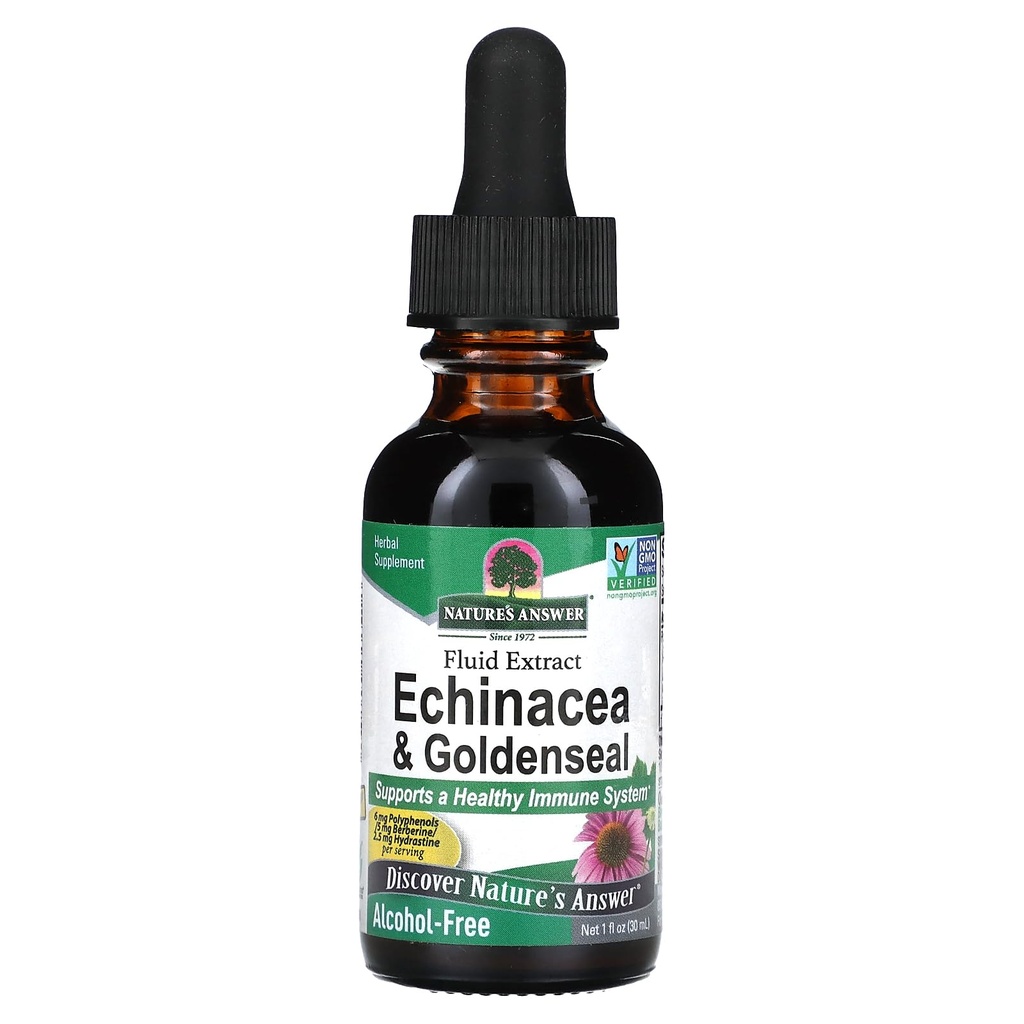 자연의 대답 Enchinacea & Goldenseal | 건강한 면역 체계 지원 | 최고 집중된 순수한 추출물 | 알콜 자유로운, 글루텐 자유로운, Vegan & Kosher 증명된 1oz