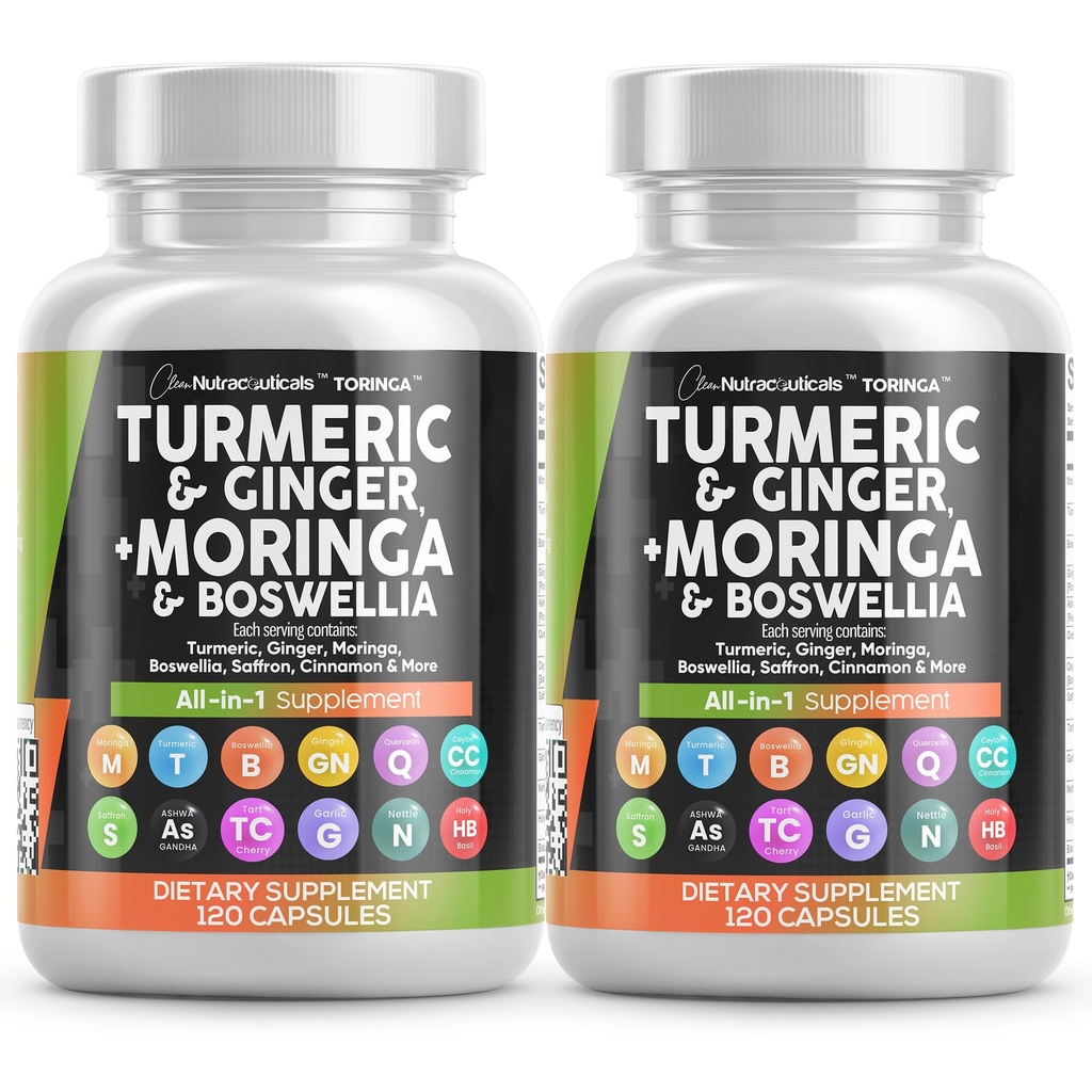 Turmeric Moringa Supplement | Ginger Boswellia Saffron - Ceylon Cinnamon, Tart Cherry, Quercetin Garlic Nettle Holy Basil과 여성과 남성을위한 보충 - 2Pack