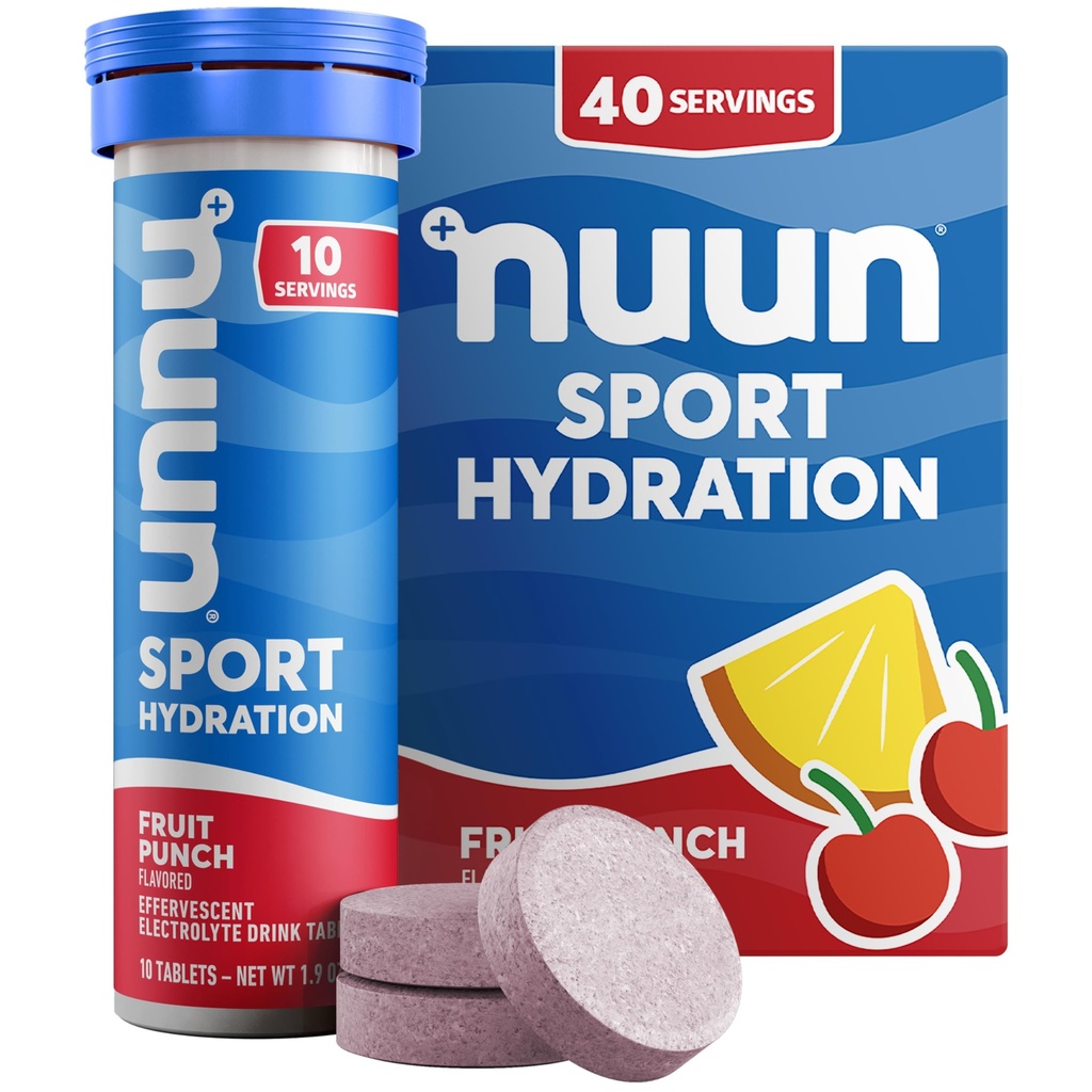 Nuun 스포츠 마그네슘, 칼슘, 칼륨, 염화물 및 나트륨, 글루텐 무료 및 채식, 과일 펀치, 4 팩 (40 인분 총)
