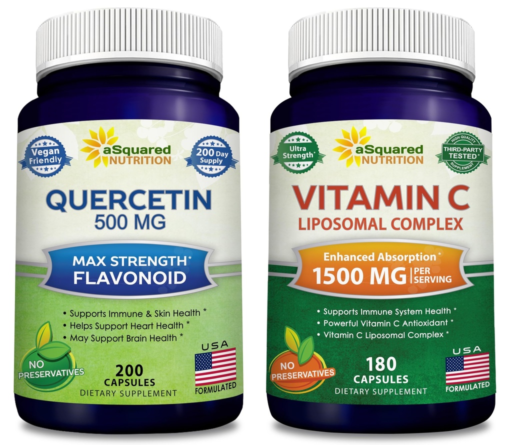 Quercetin 500mg & 비타민 C Liposomal Complex 1500mg를 위한 aSquared 영양 뭉치 - 면역력