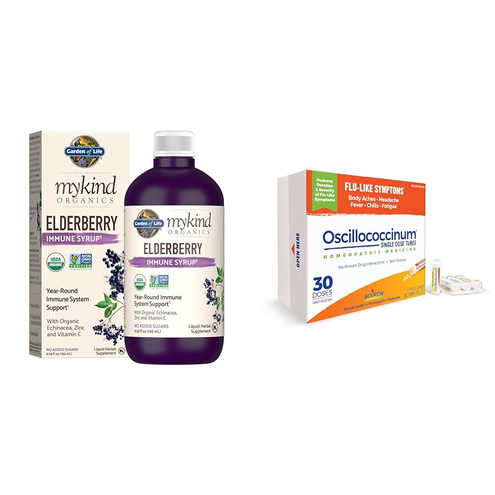 생명 유기 식물 기반 Elderberry Immune Syrup 6.59 fl oz (195 Ml) & Boiron Oscillococcinum Body Aches의 Flu-Like Symptoms에서 구호를위한