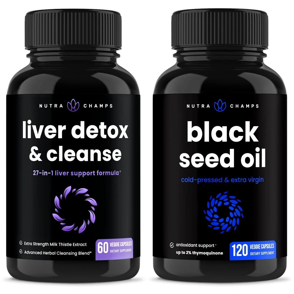 NutraChamps Liver Cleanse Detox 및 검은 씨앗 오일 캡슐 번들