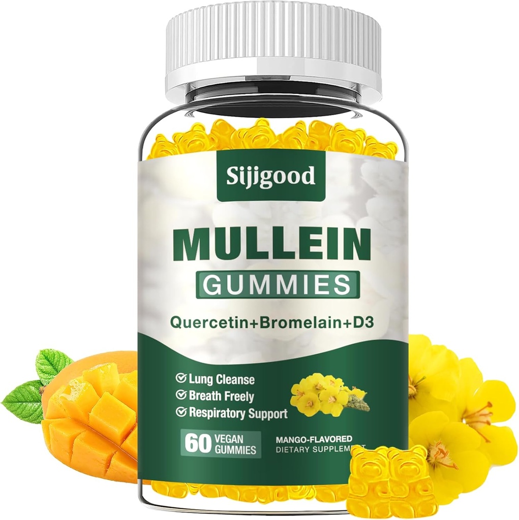Lungs를 위한 Mullein Gummies, Digestive & Respiratory를 위한 Mullein 잎 추출물 보충교재 & Bromelain, Quercetin, Mango 풍미, 60 조사를 가진 면역성 지원