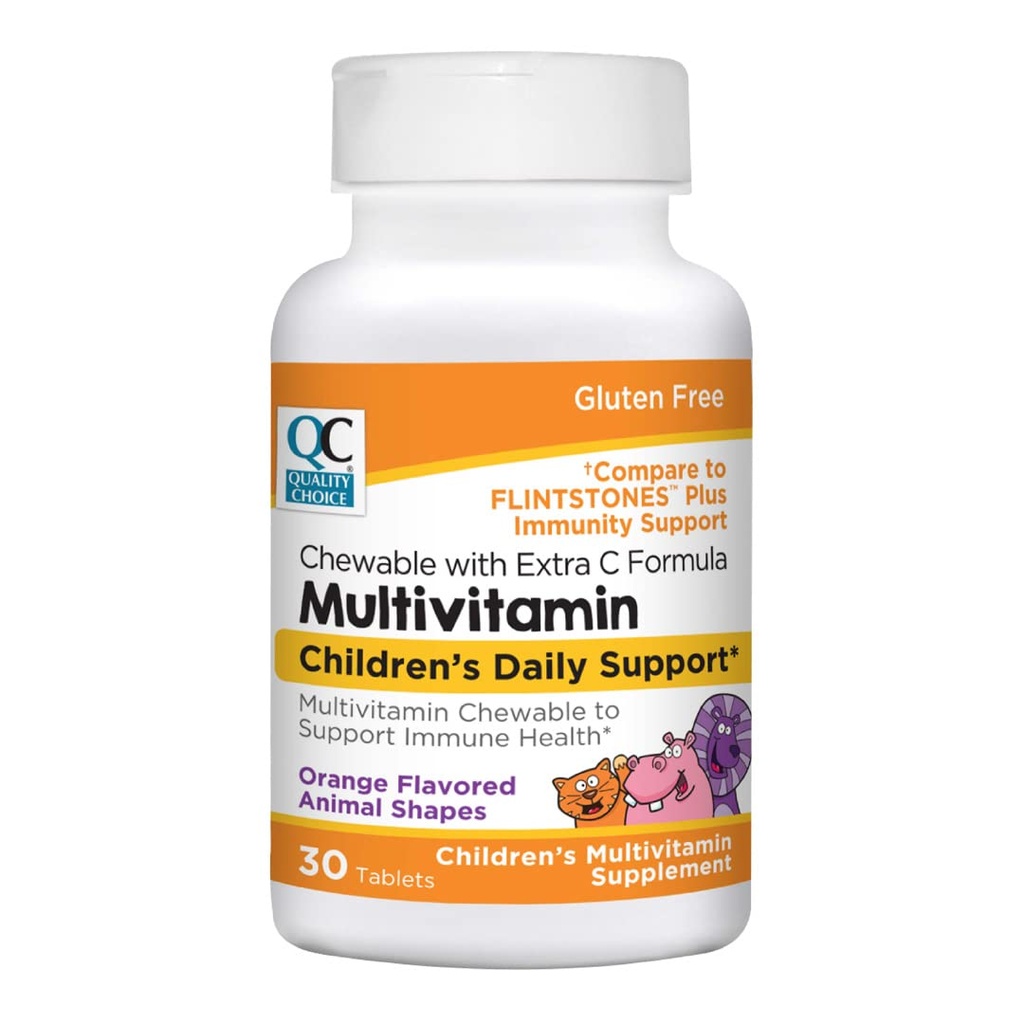 Quality Choice, Chewable Animal Shaped Children's Multivitamin with Extra Vitamin C, 어린이 일일 지원 오렌지 맛 멀티 비타민 Immune 건강 보충, 30 카운트 병