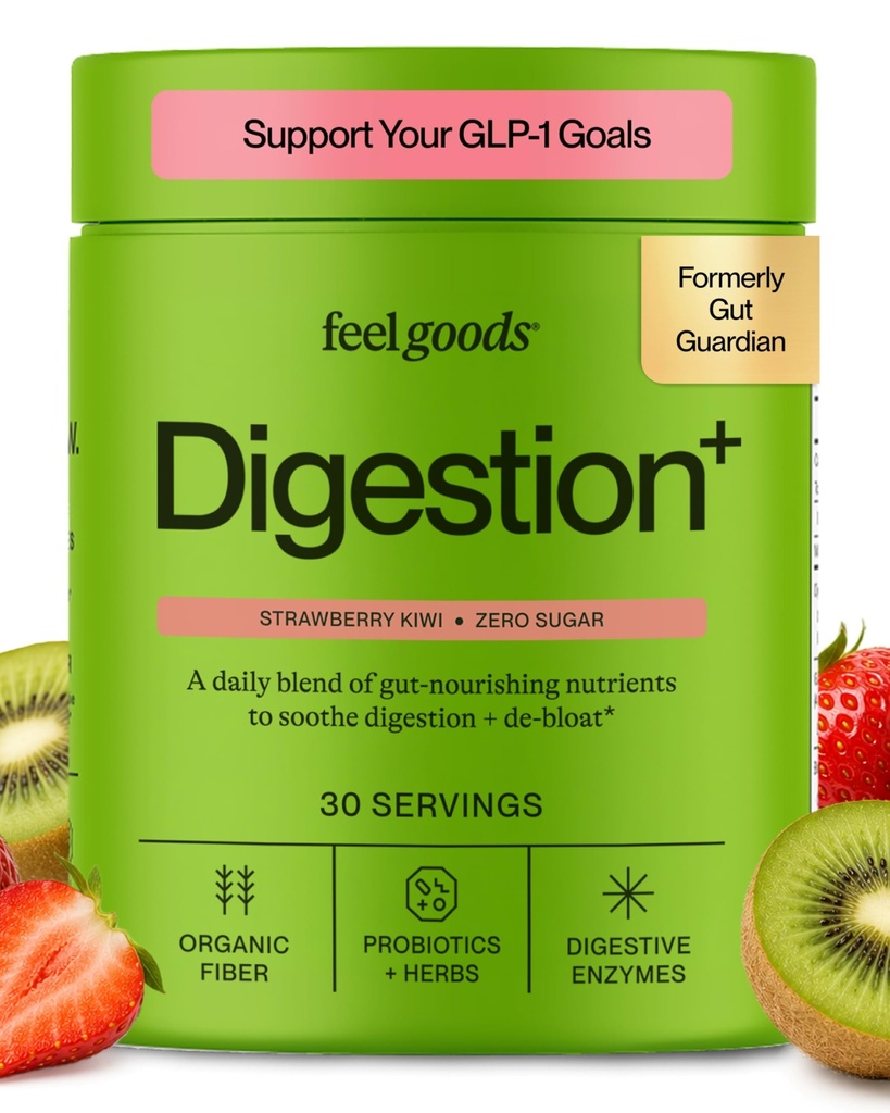 좋은 Gut Guardian, 유기 섬유, Probiotic & Prebiotic 분말, 설탕 무료, Bloat, Gut 건강 지원, 남성 및 여성을위한 소화 건강, 비 GMO, Vegan, Strawberry Kiwi, 30 서빙