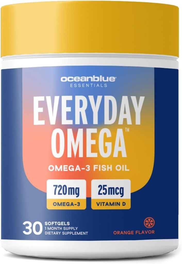Oceanblue Omega 3 여성용 보충교재 | 비타민 D3를 가진 Burpless 물고기 기름 720mg | 심장 면역 지원, 분자 증류 오렌지 풍미 (30개의 조사 일 오메가)
