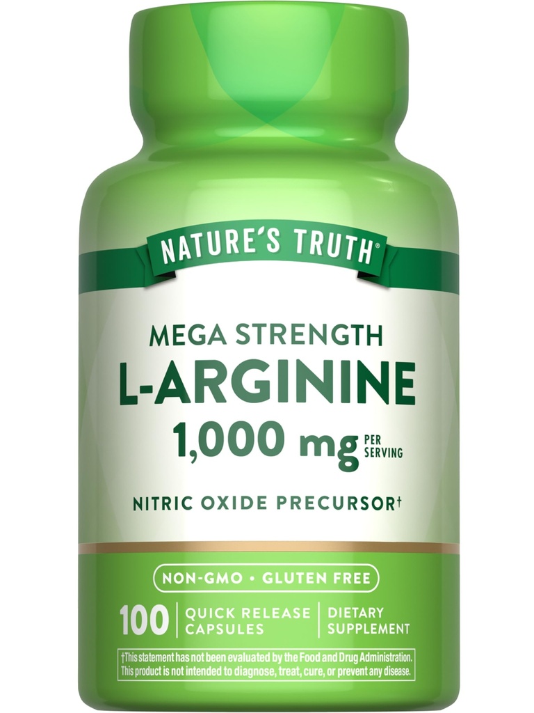 자연의 진실 L 아르기닌 1000mg | 100 캡슐 | 메가 힘 | 비 GMO & 글루텐 무료 보충