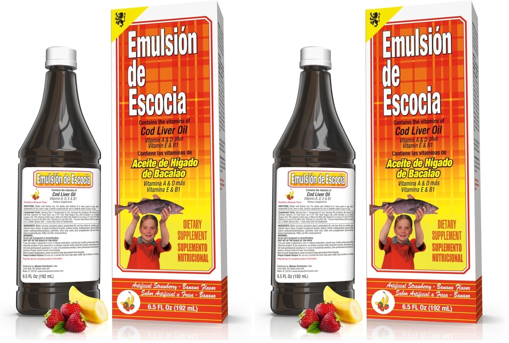 EMULSION DE ESCOCIA Strawberry/Banana 6.5 Oz. Cod Liver 기름 (팩의 2)