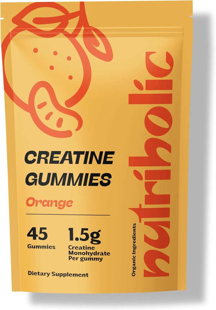 남성과 여성을위한 크레아틴 Monohydrate Gummies - Digest, Vegan, Gluten-Free, Non-GMO, Gummy 당 크레아틴 1.5g - 45ct (45 카운트, 오렌지)