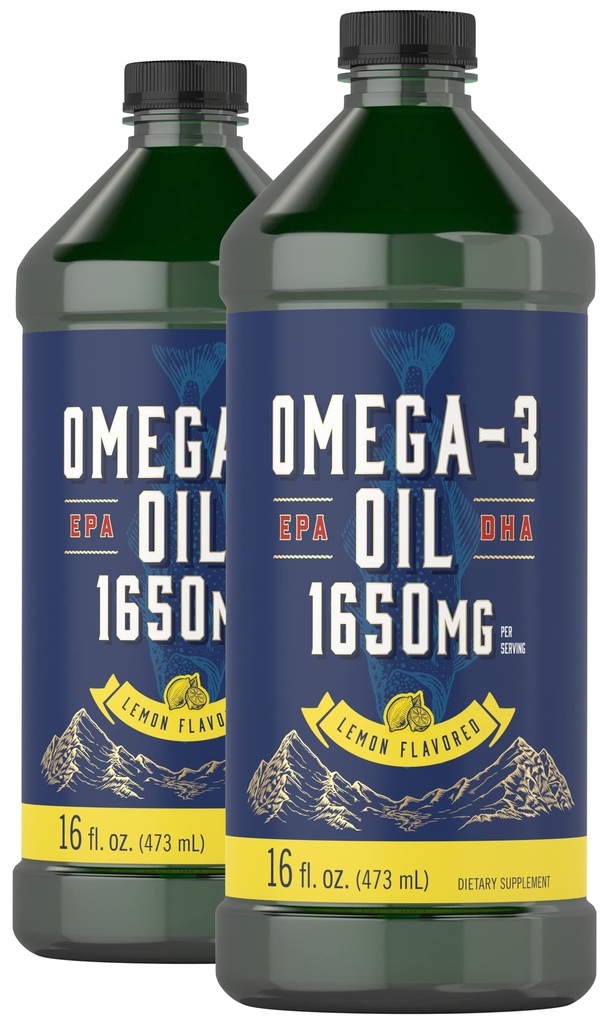 Carlyle Omega 3 물고기 기름 액체 | 1650mg | 32 fl oz (2 x 16oz 병) | 레몬 맛 | 비 GMO & 글루텐 무료 보충