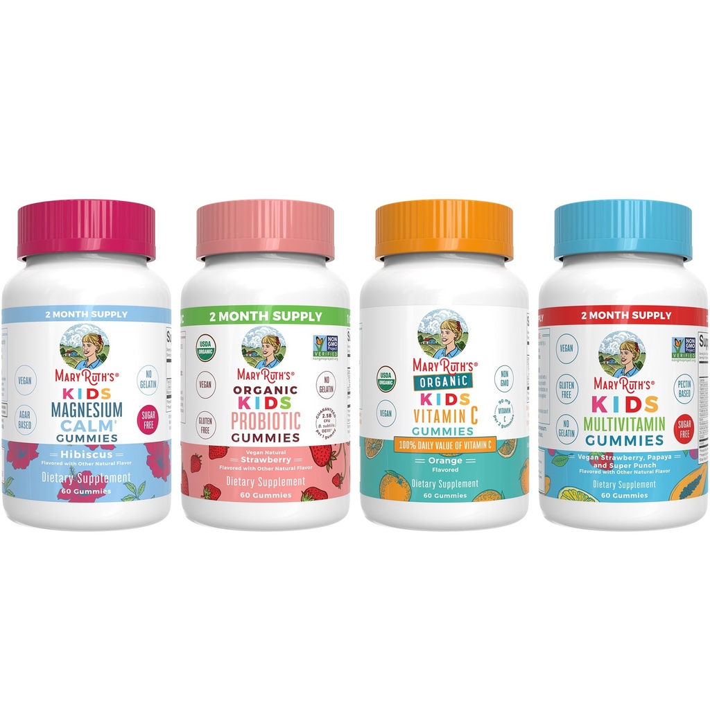 MaryRuth Organics Multivitamin, Probiotic, Magnesium Calm 및 Vitamin C Gummies for Kids | Clean Label Project Verified® | 면역 지원 및 전반적인 건강을 위한 비타민 | Vegan, Non-GMO, 글루텐 무료