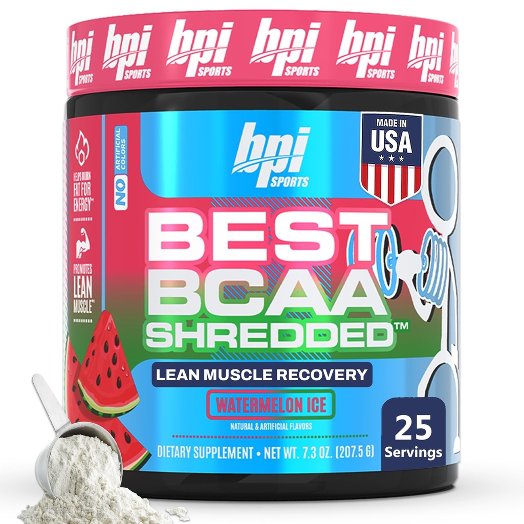 BPI 스포츠 최고의 BCAA Shredded - 카페인 무료 Thermogenic 복구 음료, 여성과 남성, Preworkout BCAAs 아미노산 음료 - 수박 얼음 - 25 서빙
