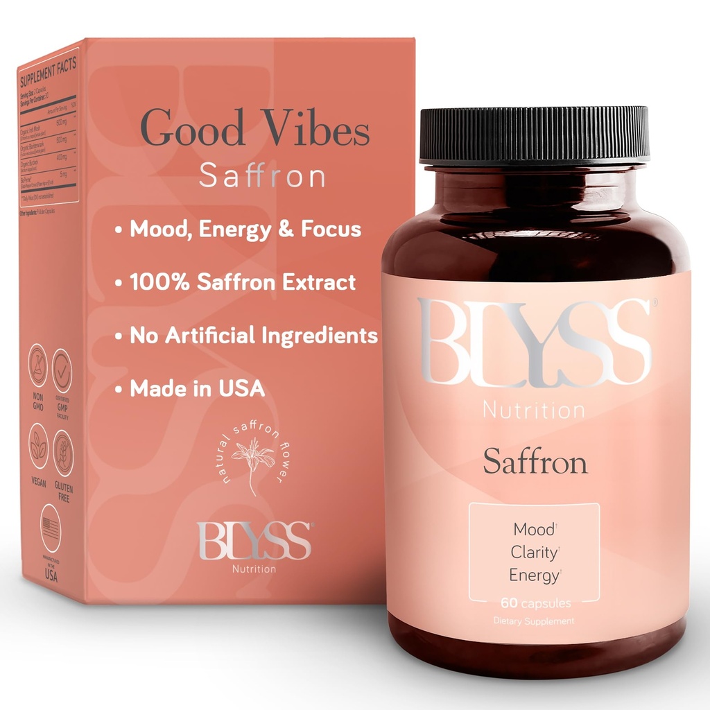 Saffron 보충제 - 여성을위한 Saffron 추출물 알약 - Mood, Energy Boost, PMS, Mental Clarity & Metabolism - Non-GMO, 글루텐 무료, 60 Vegan 캡슐