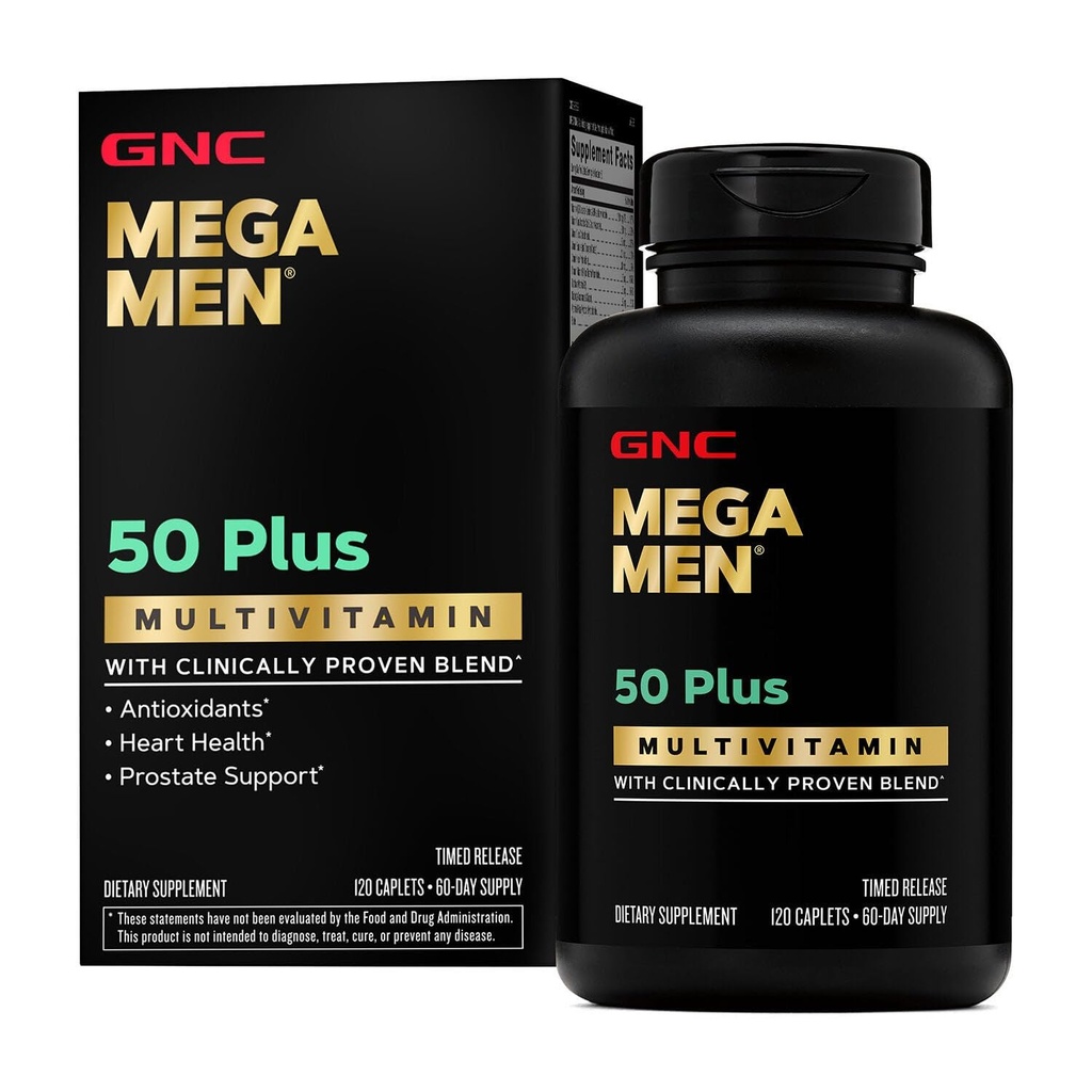 GNC Mega Men 50 Plus Multivitamin | 산화 방지제 | 심장 건강 | 전립선 및 순환 지원 | 120 조사