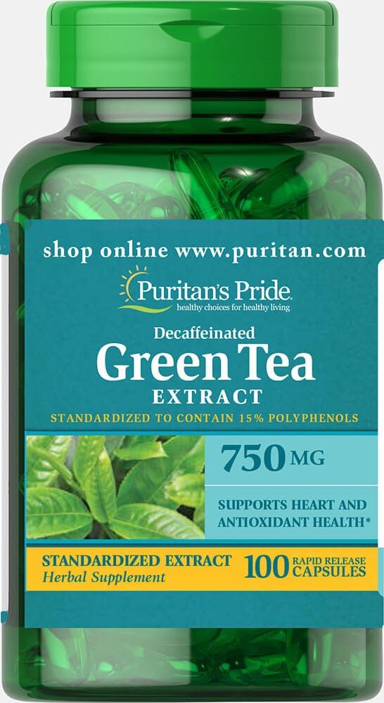 Puritan의 Pride Decaffeinated 녹차 표준화 된 추출물 750 mg-100 캡슐