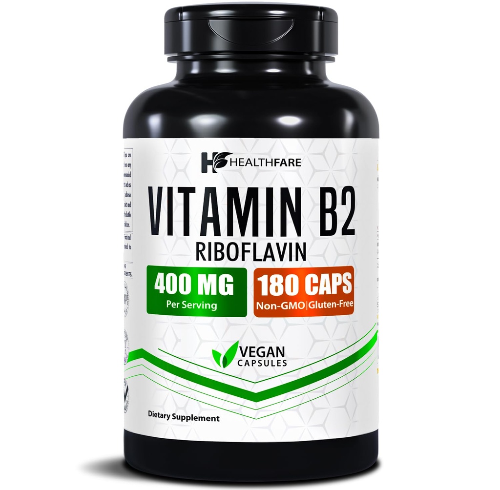 건강 비타민 B2 리보플라빈 400mg | 180 Veg 캡슐 | 보충 | 글루텐 프리 | 비 GMO