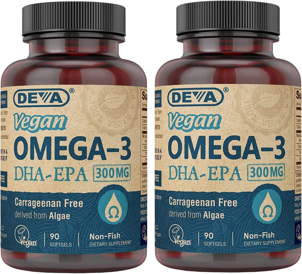 DEVA Vegan DHA-EPA 영양 보충, 조류, 300 mg의 효능, 90 채식 Softgels - 팩 2