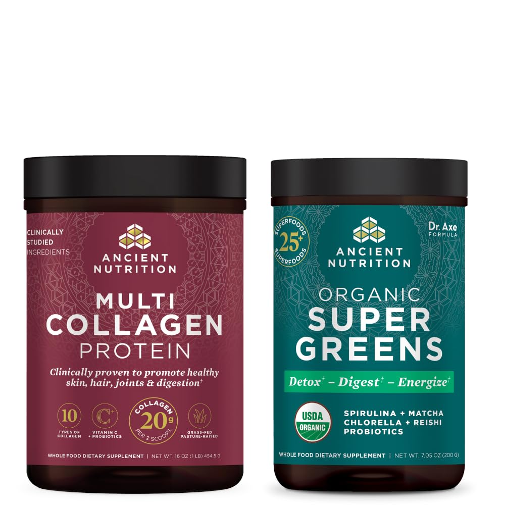 고대 영양 유기 SuperGreens 분말, 25의 서빙 + 다 교원질 단백질 분말, Unflavored, 45의 서빙