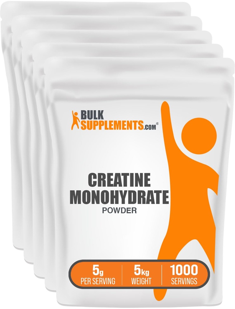BulkSupplements.com 크레아틴 Monohydrate 분말 - 크레아틴 보충교재, Micronized 크레아틴, 크레아틴 분말 - 살균되지 않은 & 글루텐, 5g (5000mg), 서빙 당, 5kg (11 파운드) (포장 5)