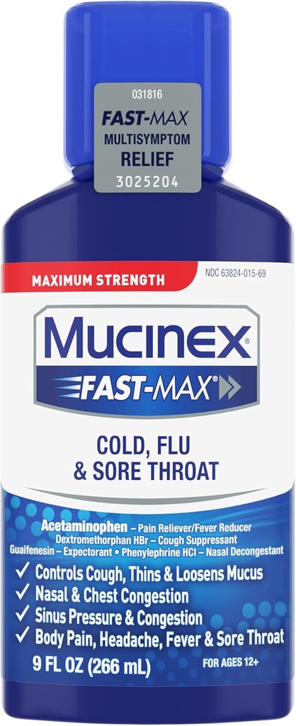 Mucinex 감기, 독감, & 숨구멍 기복 액체, 9 Fl Oz