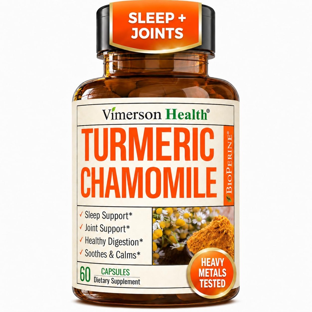 잠을 위한 심황 보충교재 & Chamomile 캡슐 - Chamomile 꽃 추출물 (Manzanilla)를 가진 유기 심황 잠 보충교재 - Relaxation & 긴장 지원 - 합동 & 소화 건강. 60의 캡슐