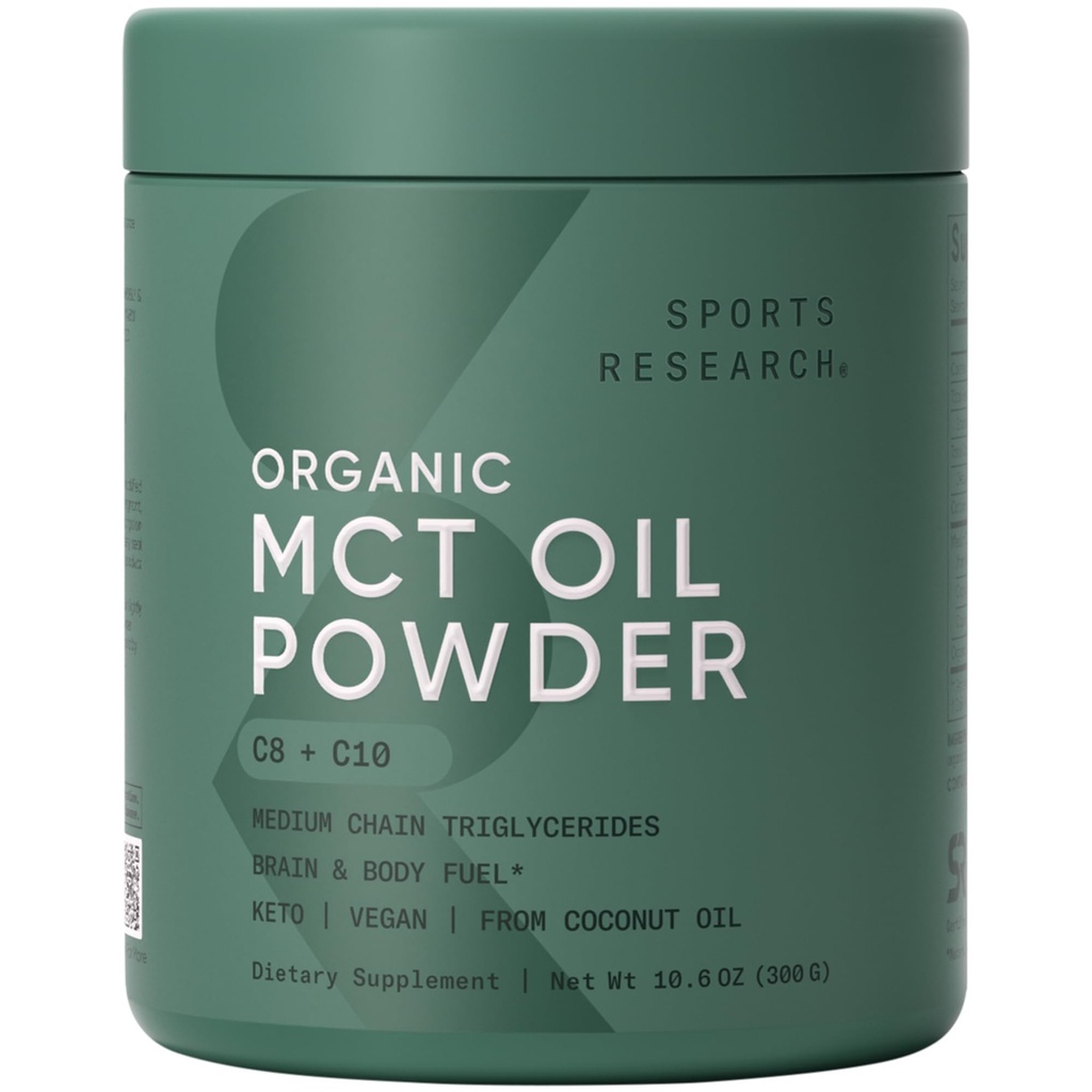 스포츠 연구 유기 MCT 기름 분말 - Keto & Vegan MCTs C8, 코코넛에서 C10 - 지방산 뇌 & 몸 연료, 비 GMO & 글루텐 무료 - 커피, 차 & 단백질 쉐이크에서 완벽하지 않은 - 10.6 oz