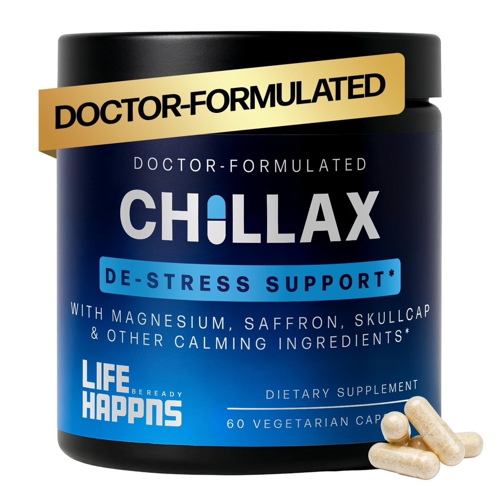 Life Happns Chillax, Calm Support Supplement, L Theanine, Magnesium, GABA 및 Saffron Supplements for Relaxation, 성인, 칼로리 및 휴식, 60 캡슐에 대한 천연 무드 건강 지원