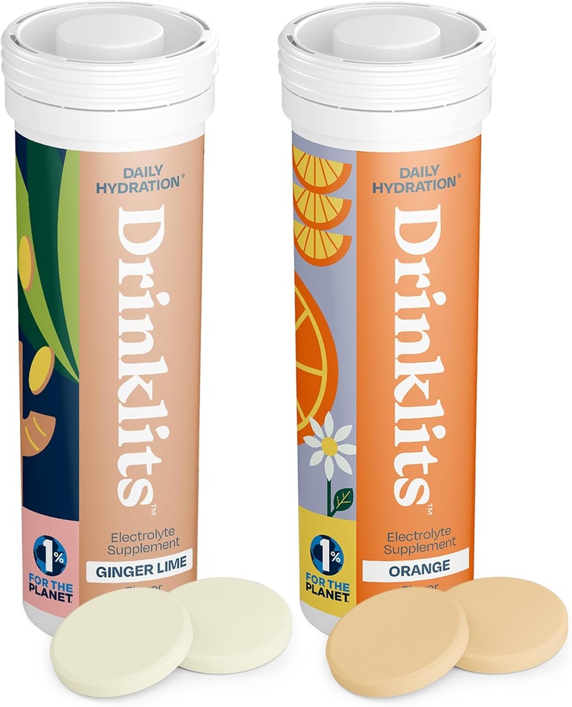Drinklits Hydration Tablets - 전해질 및 비타민 | 생강-리임과 오렌지 - 2 팩 (20 인분)