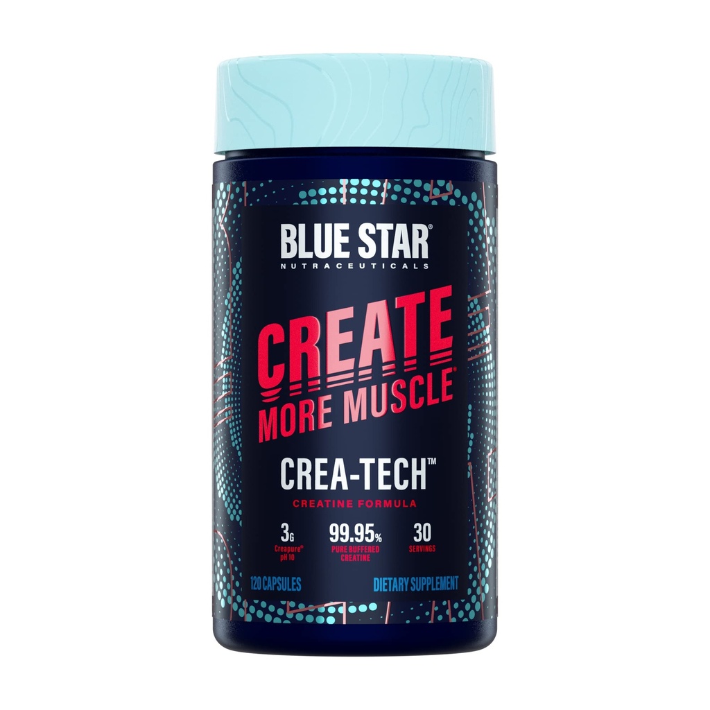 블루 스타 Nutraceuticals CREA-TECH - Creapure Creatine Monohydrate - w/Electrolytes. Creatine + Electrolytes 캡슐 - 근육과 증가 강도 구축 | 30 일 공급 - 120 Veggie 캡슐
